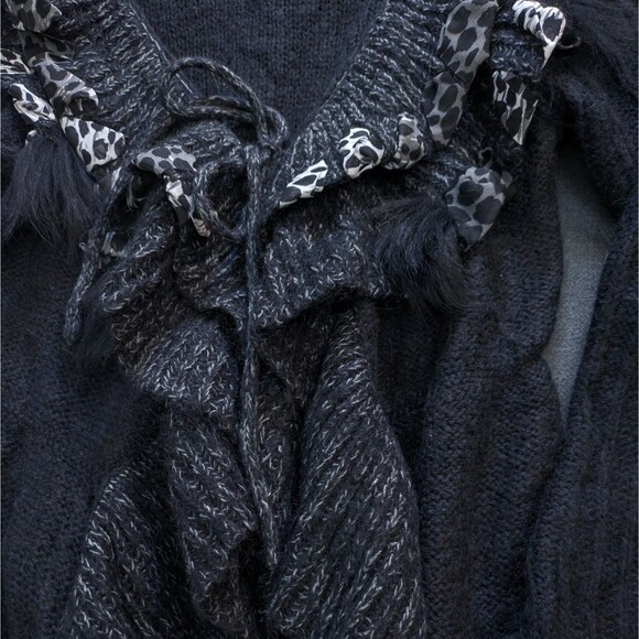 Forla Paris M Cardigan Black Wool Mohair Ruffle Rose Embellished Fairy Core Boho - Picture 5 of 14